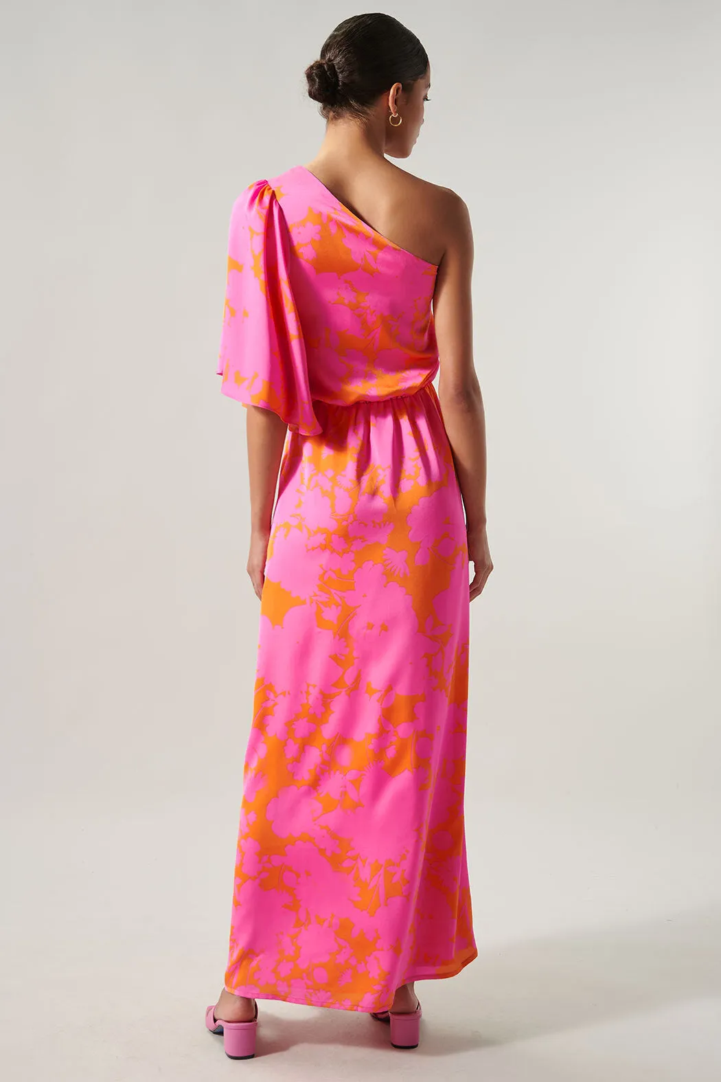 Lava Flow Meara One Shoulder Satin Maxi Dress