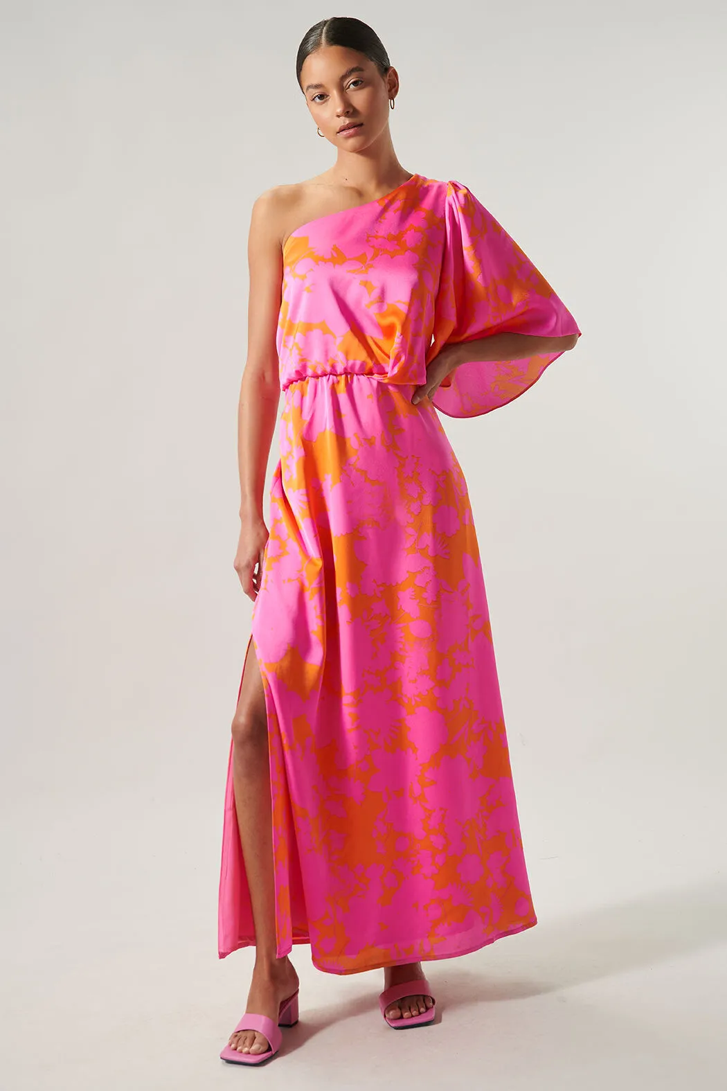 Lava Flow Meara One Shoulder Satin Maxi Dress