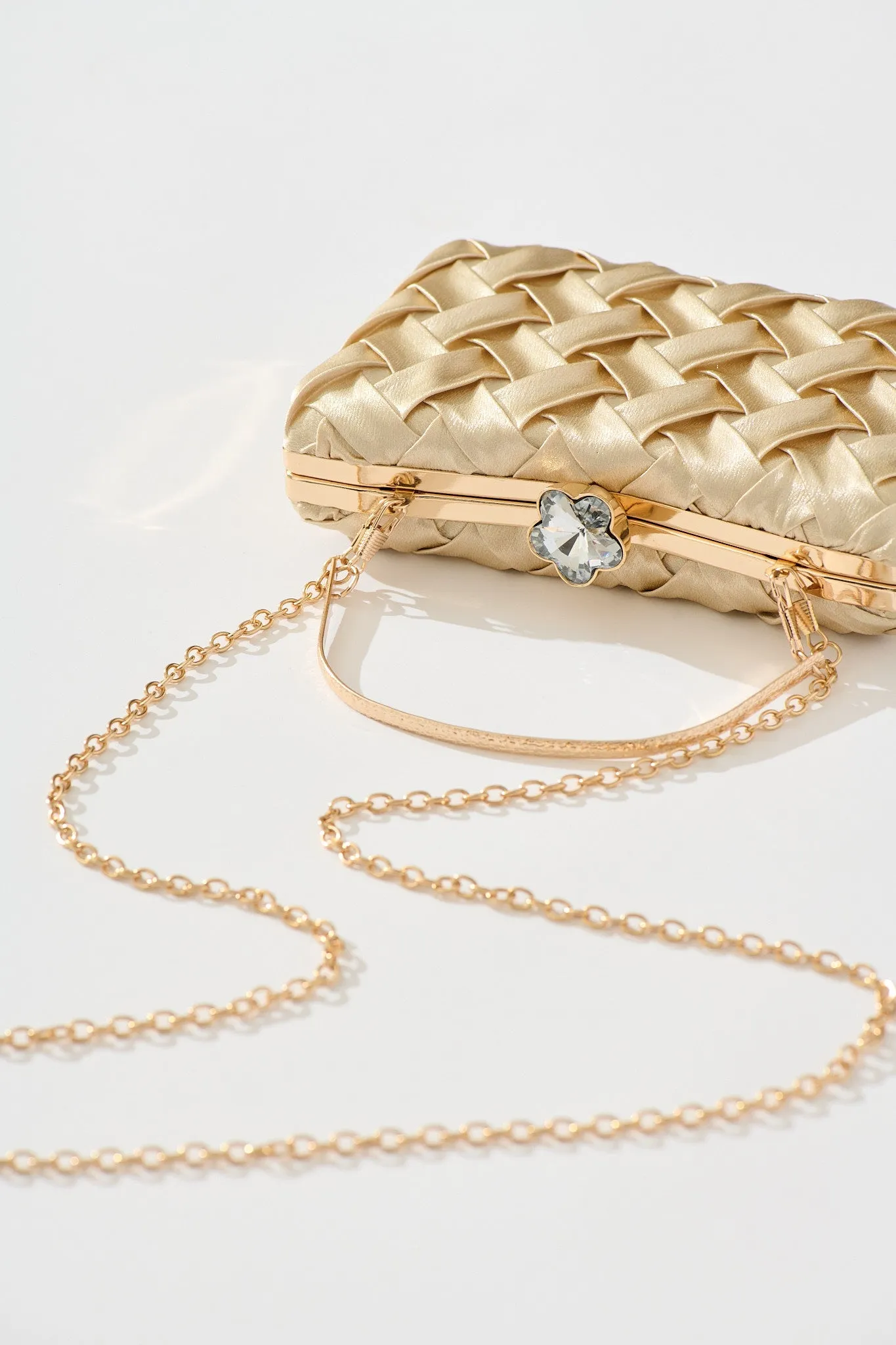 Lila Clutch Bag In Gold Textured Satin