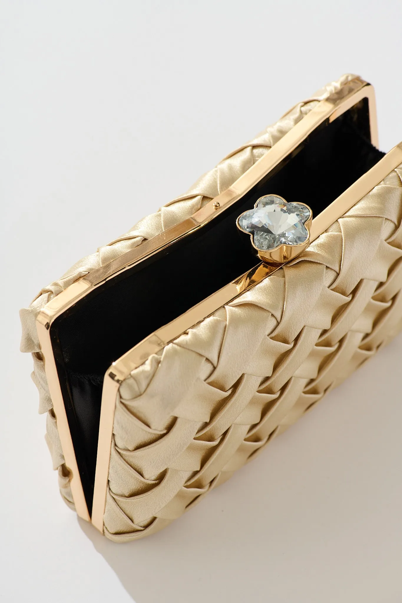 Lila Clutch Bag In Gold Textured Satin