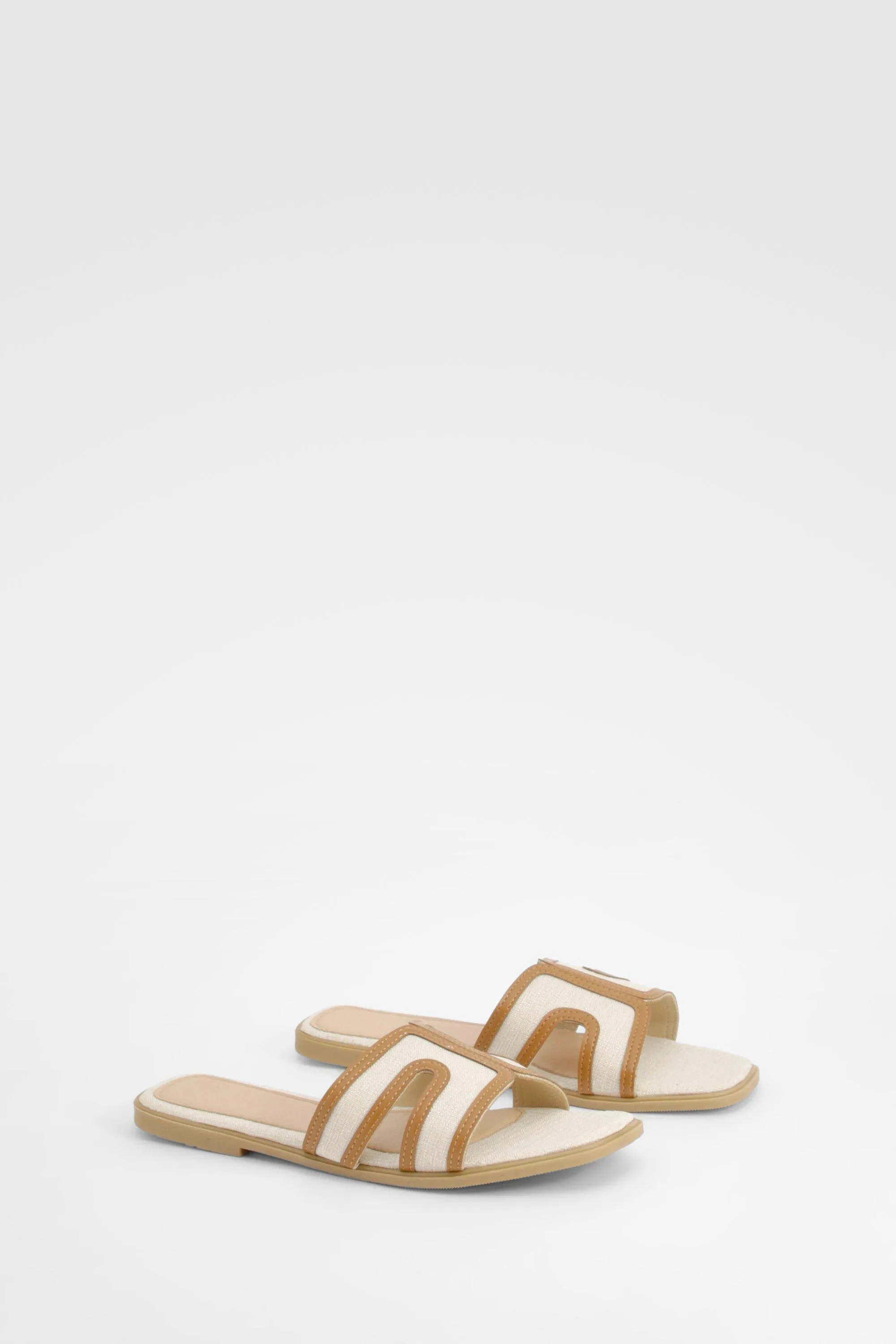 Linen Look Cut Out Detail Flat Sandals