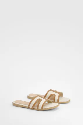 Linen Look Cut Out Detail Flat Sandals