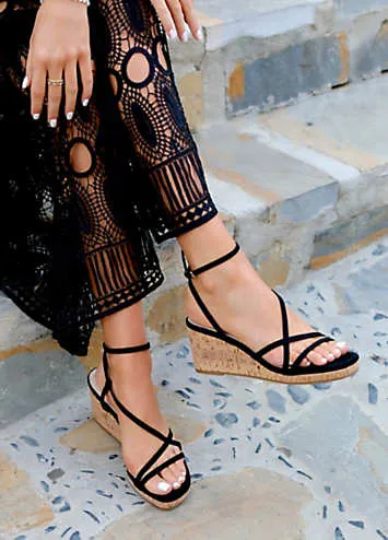 Linzi Aminah Black Strappy Wedges