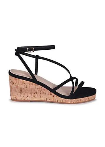 Linzi Aminah Black Strappy Wedges