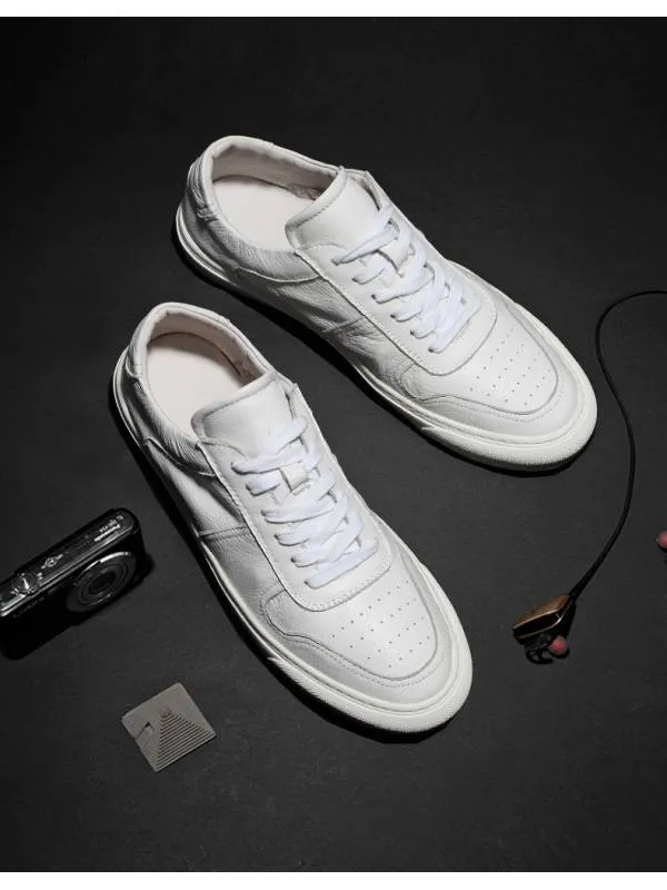 Lorenzo White Leather Lace-Up Sneakers