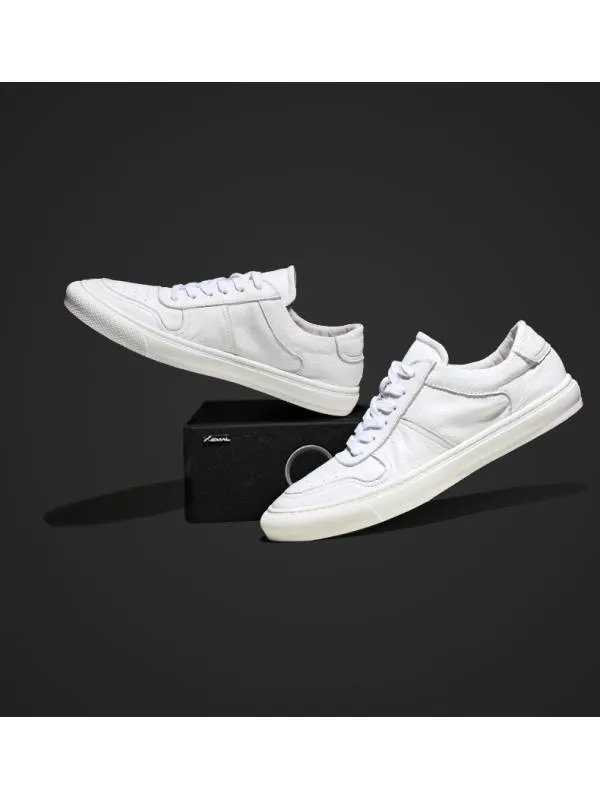 Lorenzo White Leather Lace-Up Sneakers