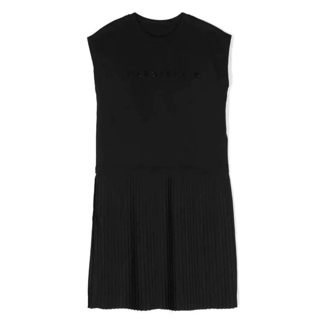 Maison Margiela Black Long Sleeve Dress with Studded Logo