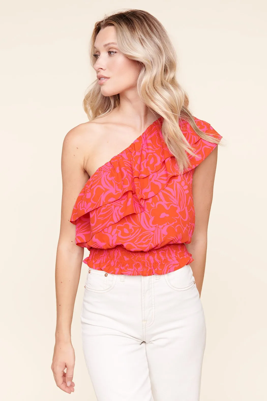 Malia Floral One Shoulder Ruffle Crop Top