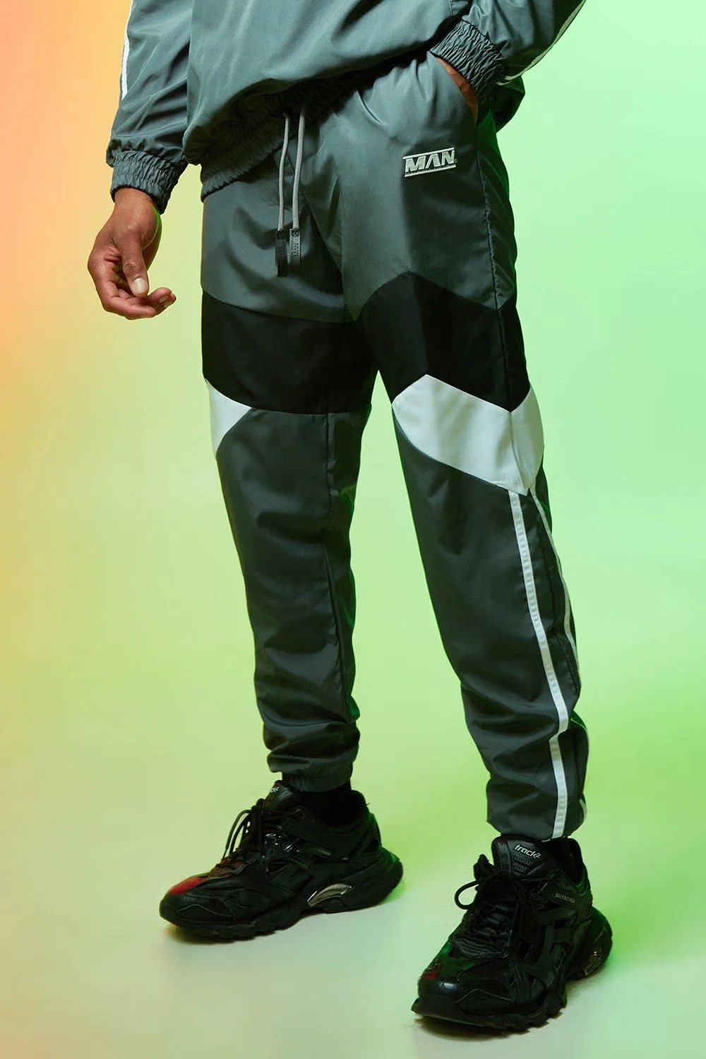 Man Colour Block Shell Joggers | boohooMAN UK