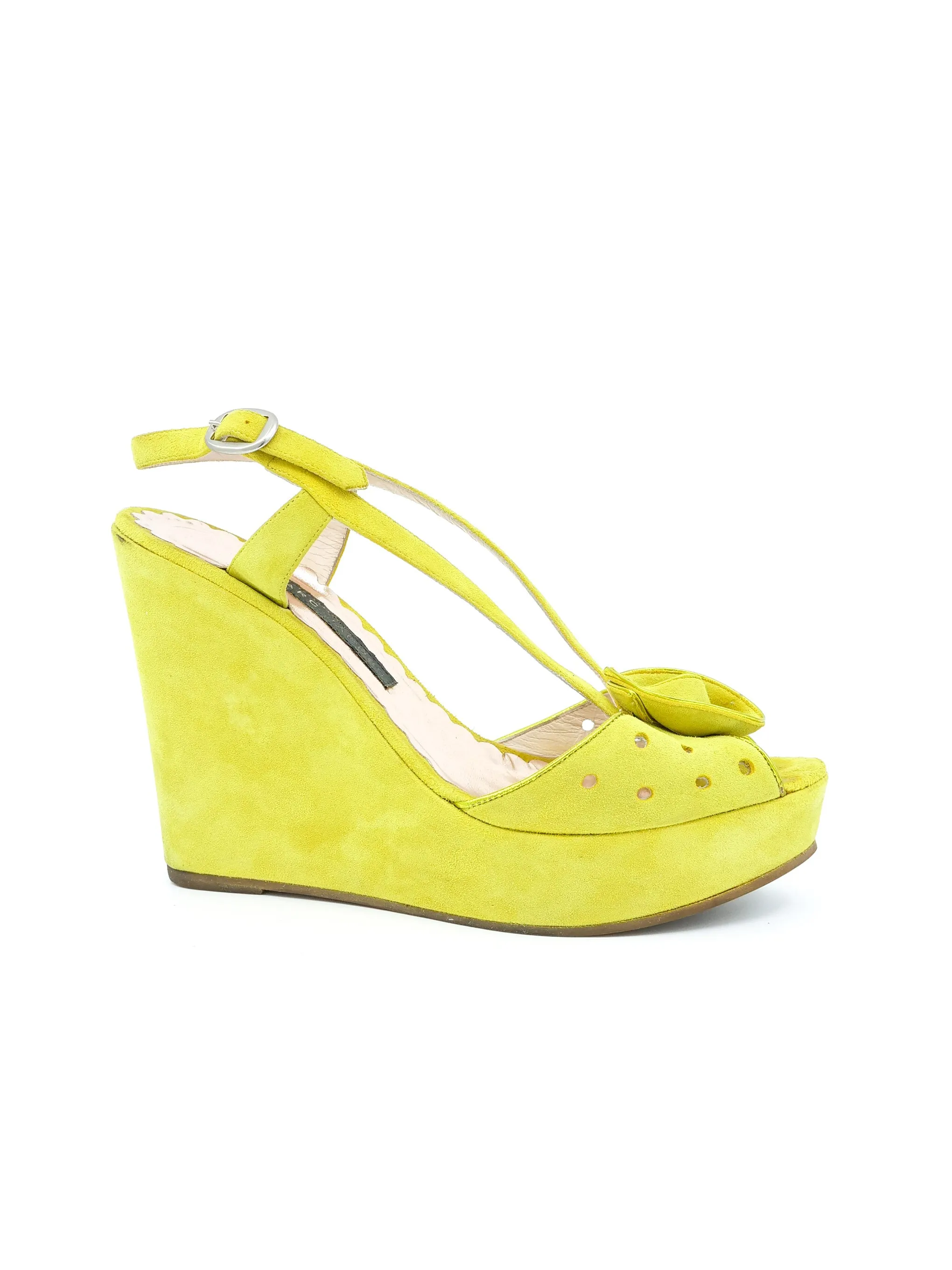 Marc Jacobs Chartreuse Suede Wedges, 6.5