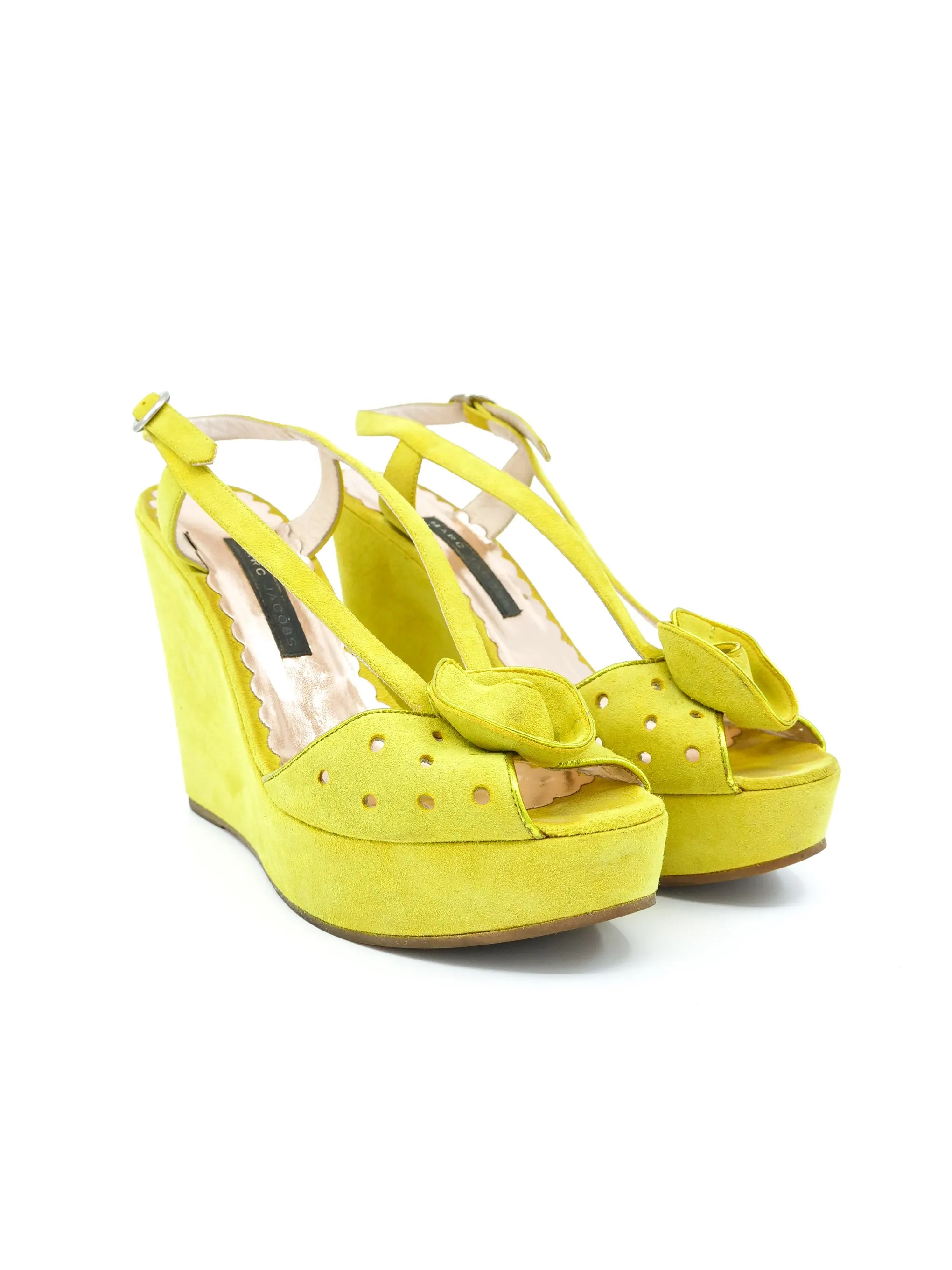 Marc Jacobs Chartreuse Suede Wedges, 6.5