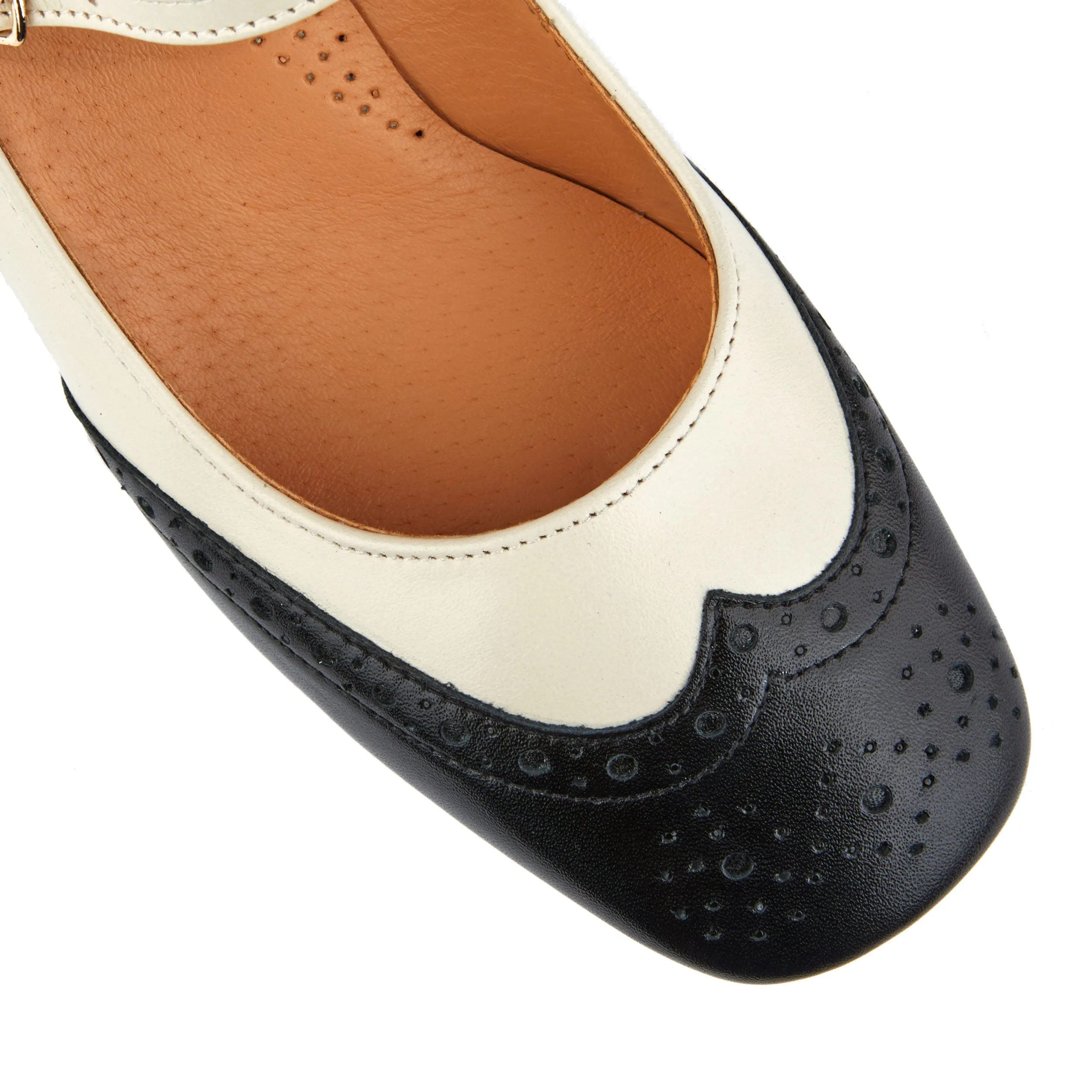 MARY JANE POLKA - Women's block heel square toe heel in white and black polka