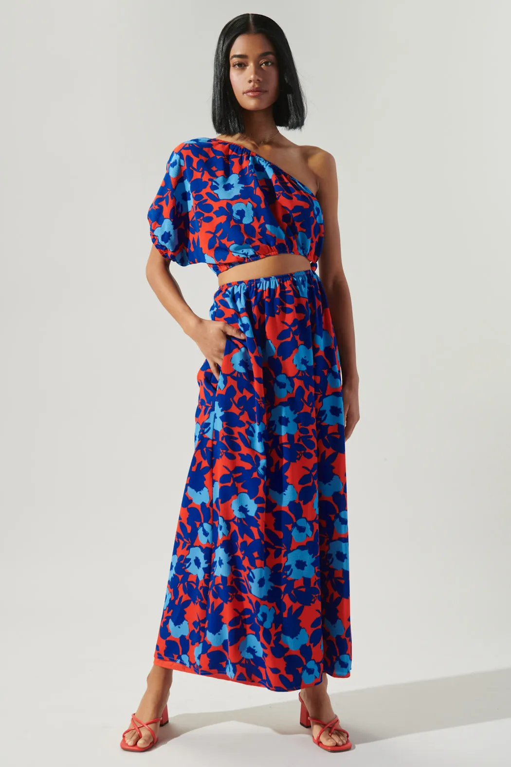 Matador Floral Cutout One Shoulder Maxi Dress