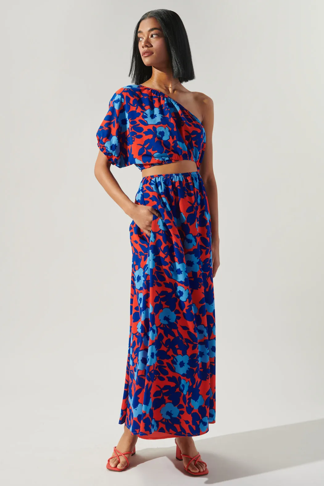 Matador Floral Cutout One Shoulder Maxi Dress