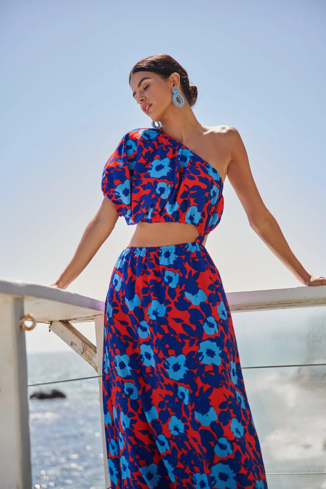 Matador Floral Cutout One Shoulder Maxi Dress