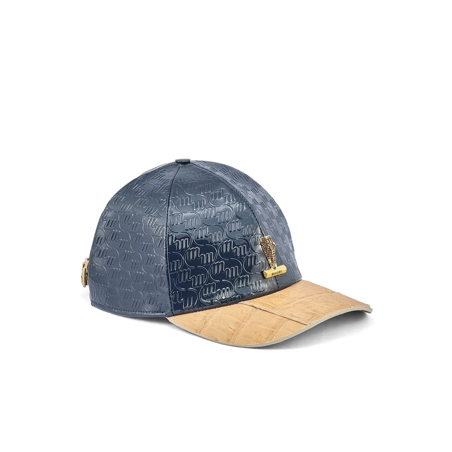 Mauri H65 Classic Men's Wonder Blue & Champagne Exotic Crocodile / Patent Leather Hat (MAH1033)