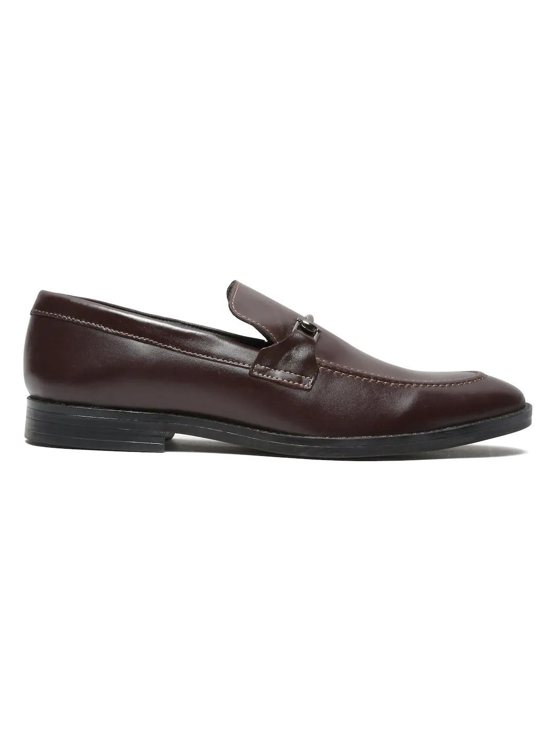 Men Brown Solid Leather Slip-On Formal Shoes