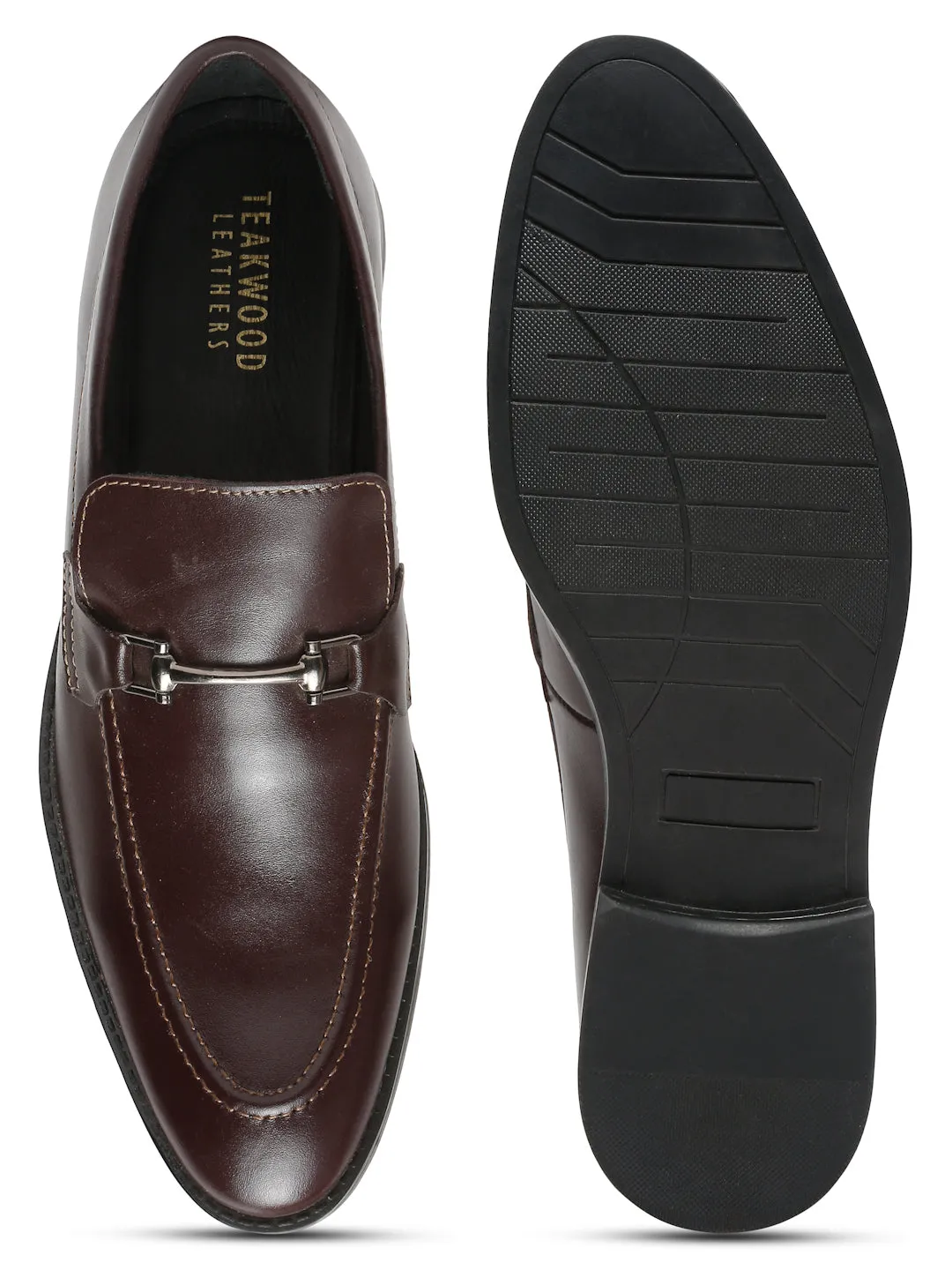 Men Brown Solid Leather Slip-On Formal Shoes