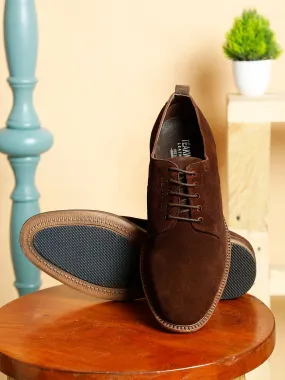 Men Brown Solid Suede Lace up Shoes