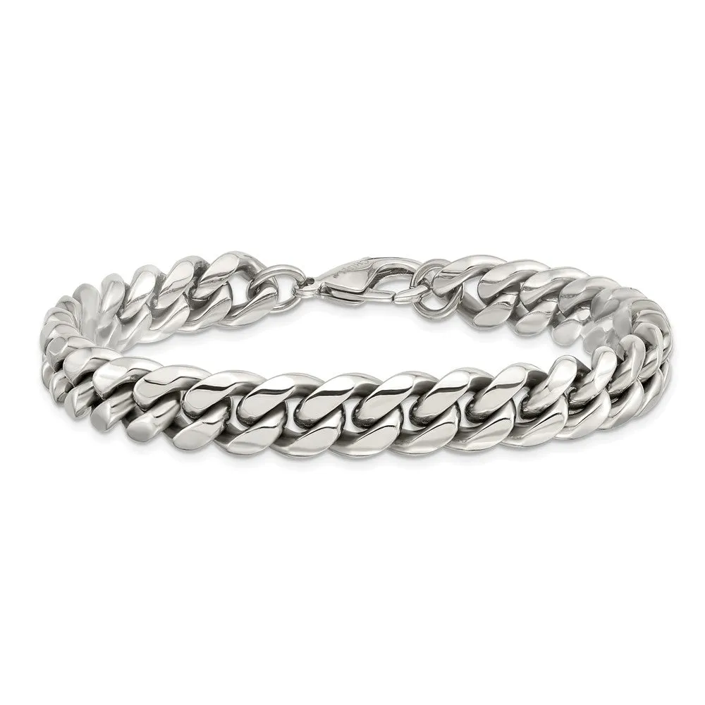 Men's 10mm Stainless Steel Polished Curb Chain Bracelet, 8.5 Inch