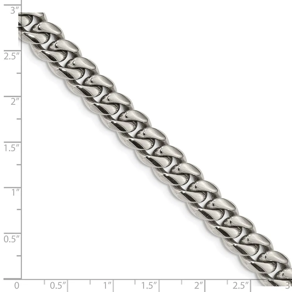 Men's 10mm Stainless Steel Polished Curb Chain Bracelet, 8.5 Inch