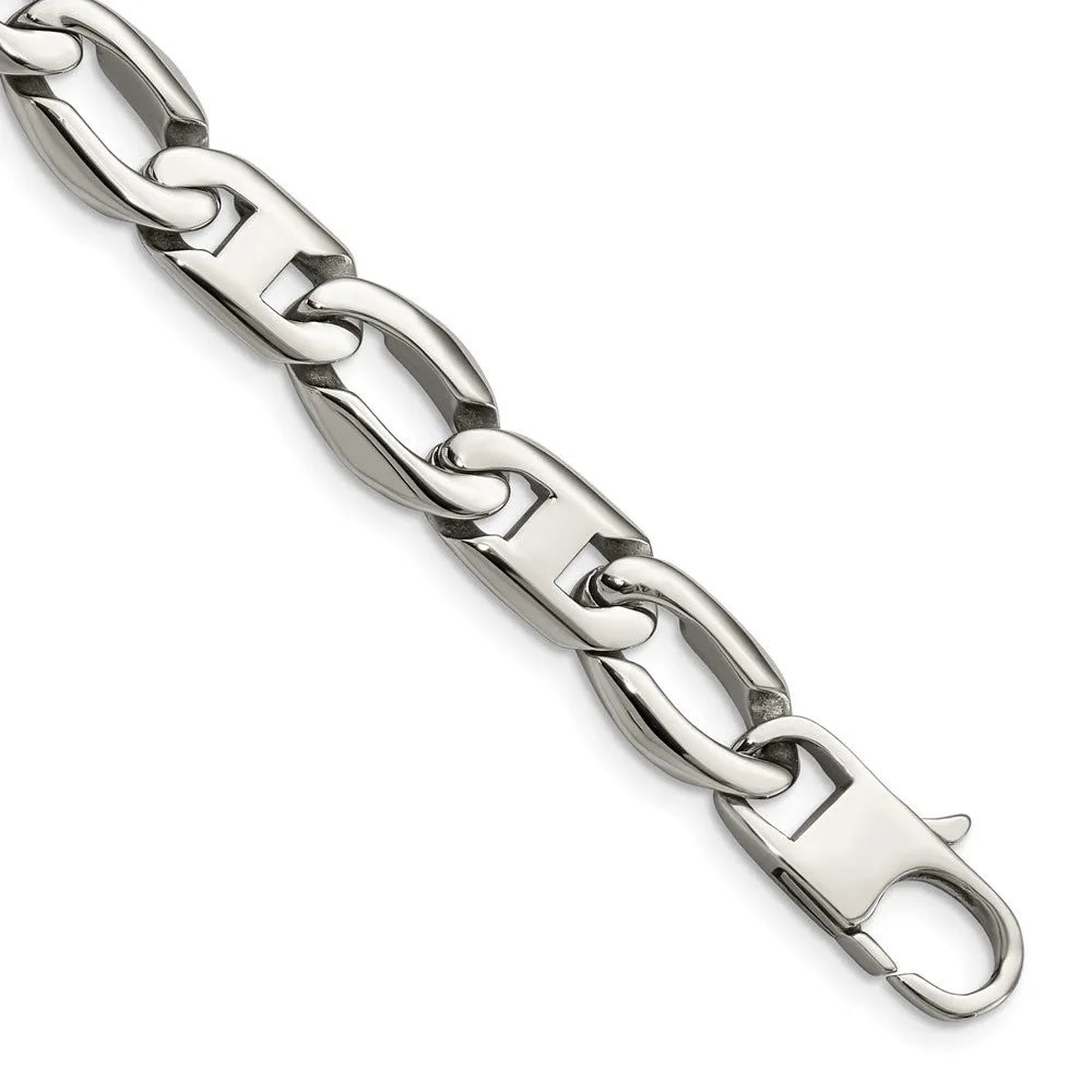 Men's 12mm Stainless Steel Fancy Anchor Chain Bracelet, 8.5 Inch