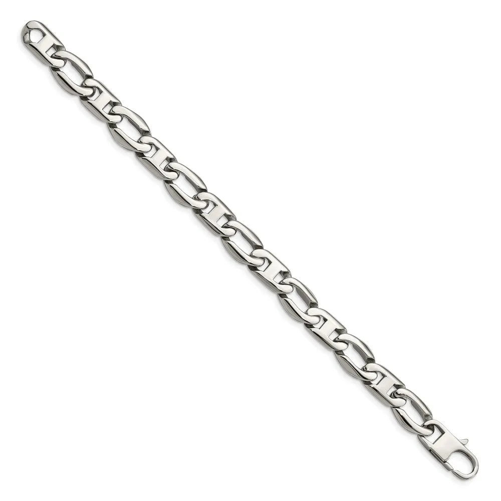 Men's 12mm Stainless Steel Fancy Anchor Chain Bracelet, 8.5 Inch