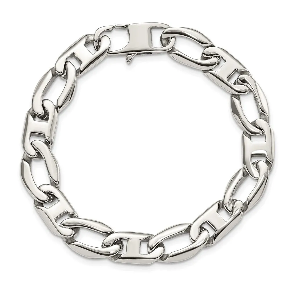 Men's 12mm Stainless Steel Fancy Anchor Chain Bracelet, 8.5 Inch