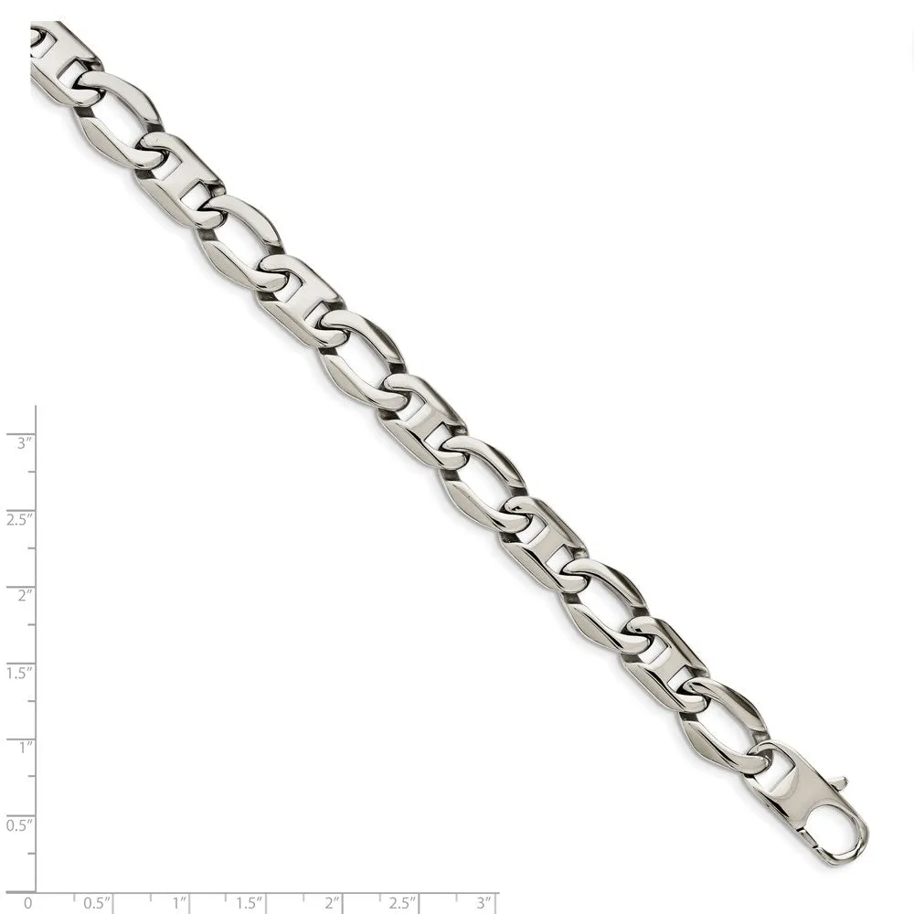 Men's 12mm Stainless Steel Fancy Anchor Chain Bracelet, 8.5 Inch