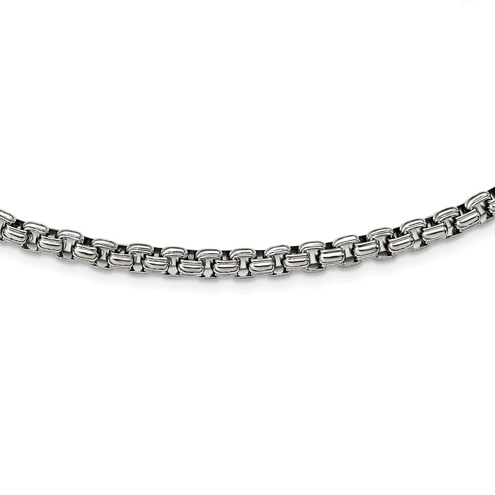 Men's 5.5mm Stainless Steel Fancy Round Box Chain Necklace, 24 Inch