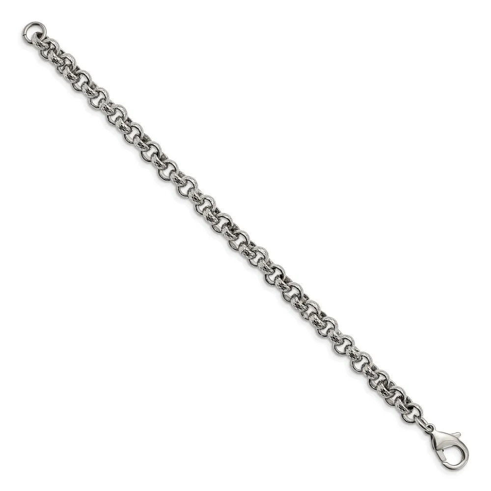 Men's 7mm Stainless Steel Textured Rolo Chain Bracelet, 8.25 Inch