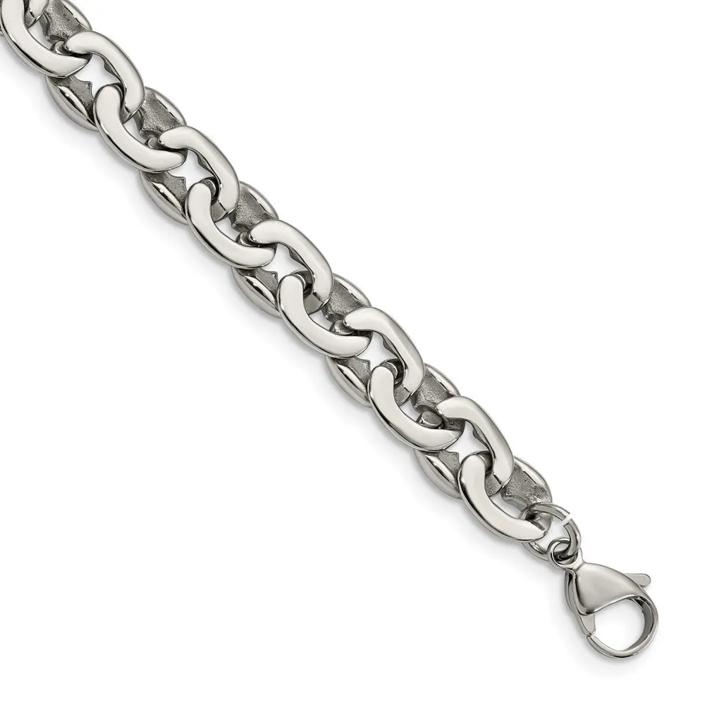 Men's 8mm Stainless Steel Fancy Oval Cable Chain Bracelet, 8.25 Inch