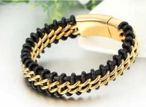 Men's Black Braided Leather Bracelet - JewelryWe