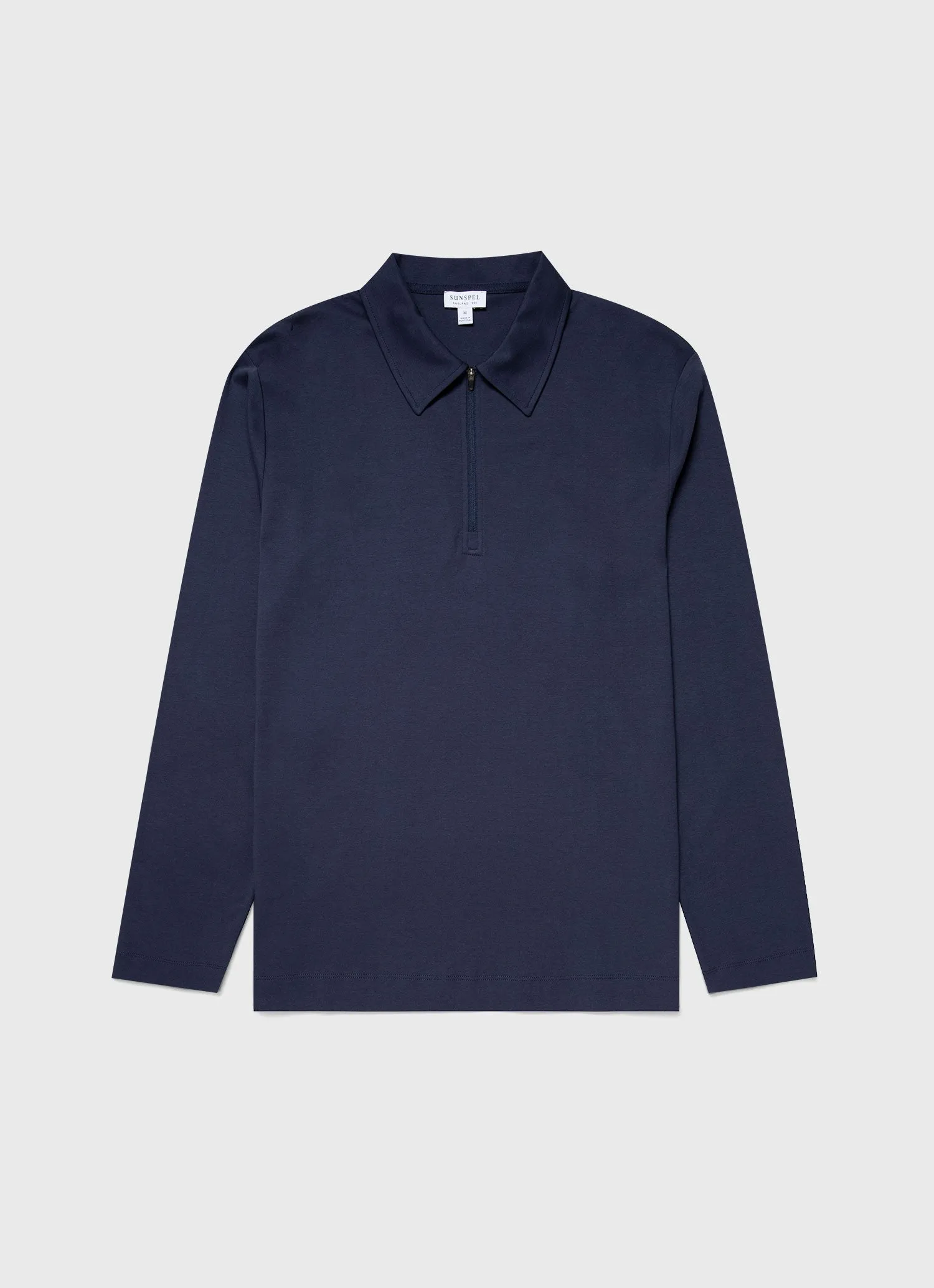 Men's Brushed Cotton Long Sleeve Polo Shirt in Navy