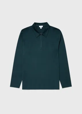 Men's Brushed Cotton Long Sleeve Polo Shirt in Peacock