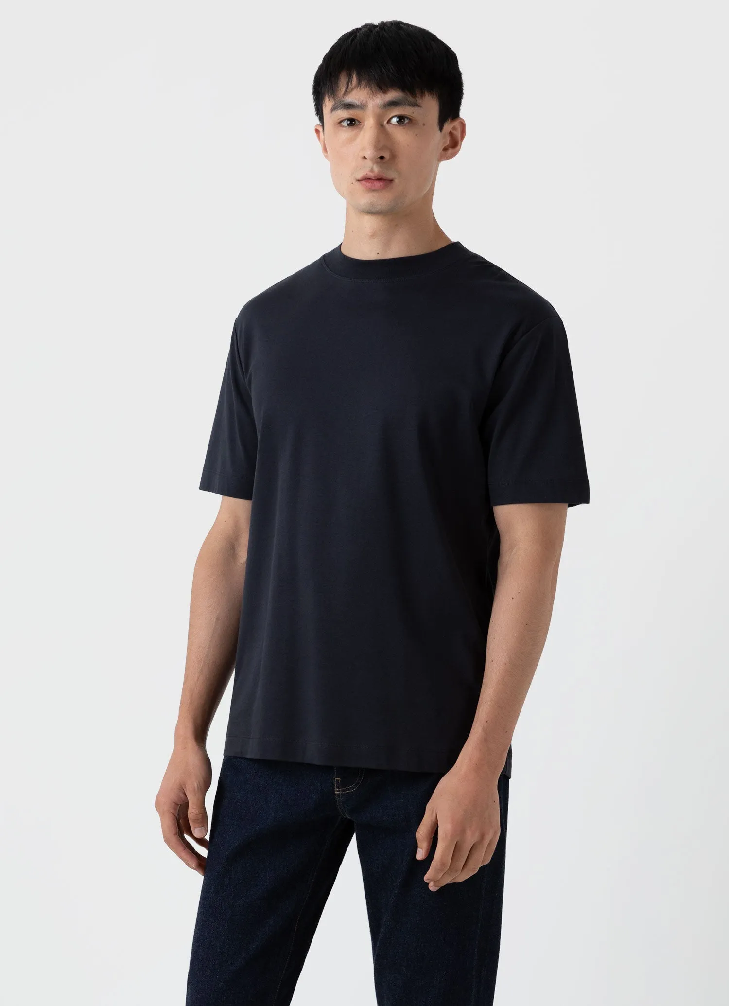 Men's Brushed Cotton Mock Neck in Black