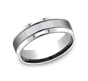 Men's Wedding Band, 7MM White Cobalt with Satin Center