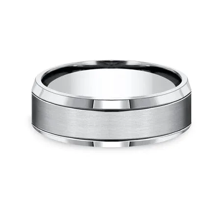 Men's Wedding Band, 7MM White Cobalt with Satin Center