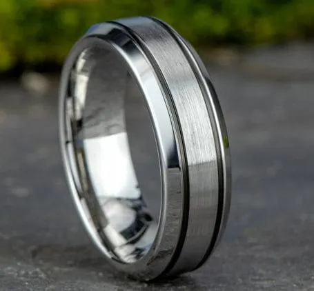 Men's Wedding Band, 7MM White Cobalt with Satin Center