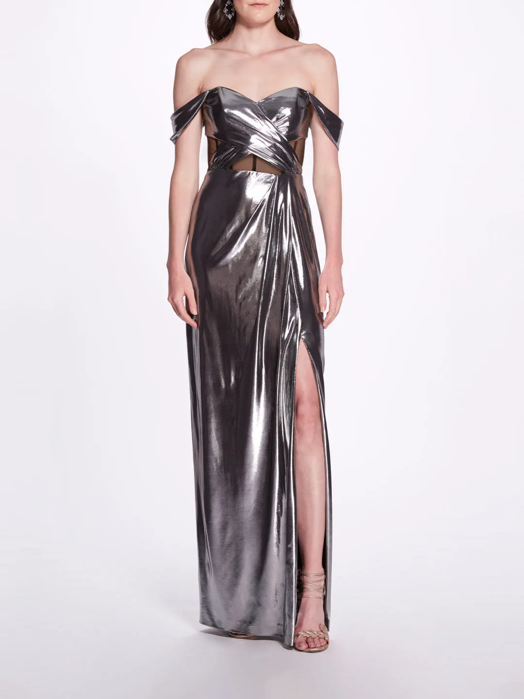 Metallic Cutout Off Shoulder Gown