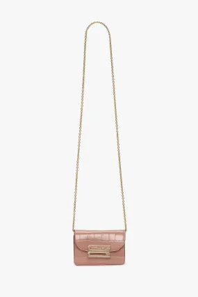 Micro Dorian Bag With Chain Strap In Blush Pink Croc Embossed Leather