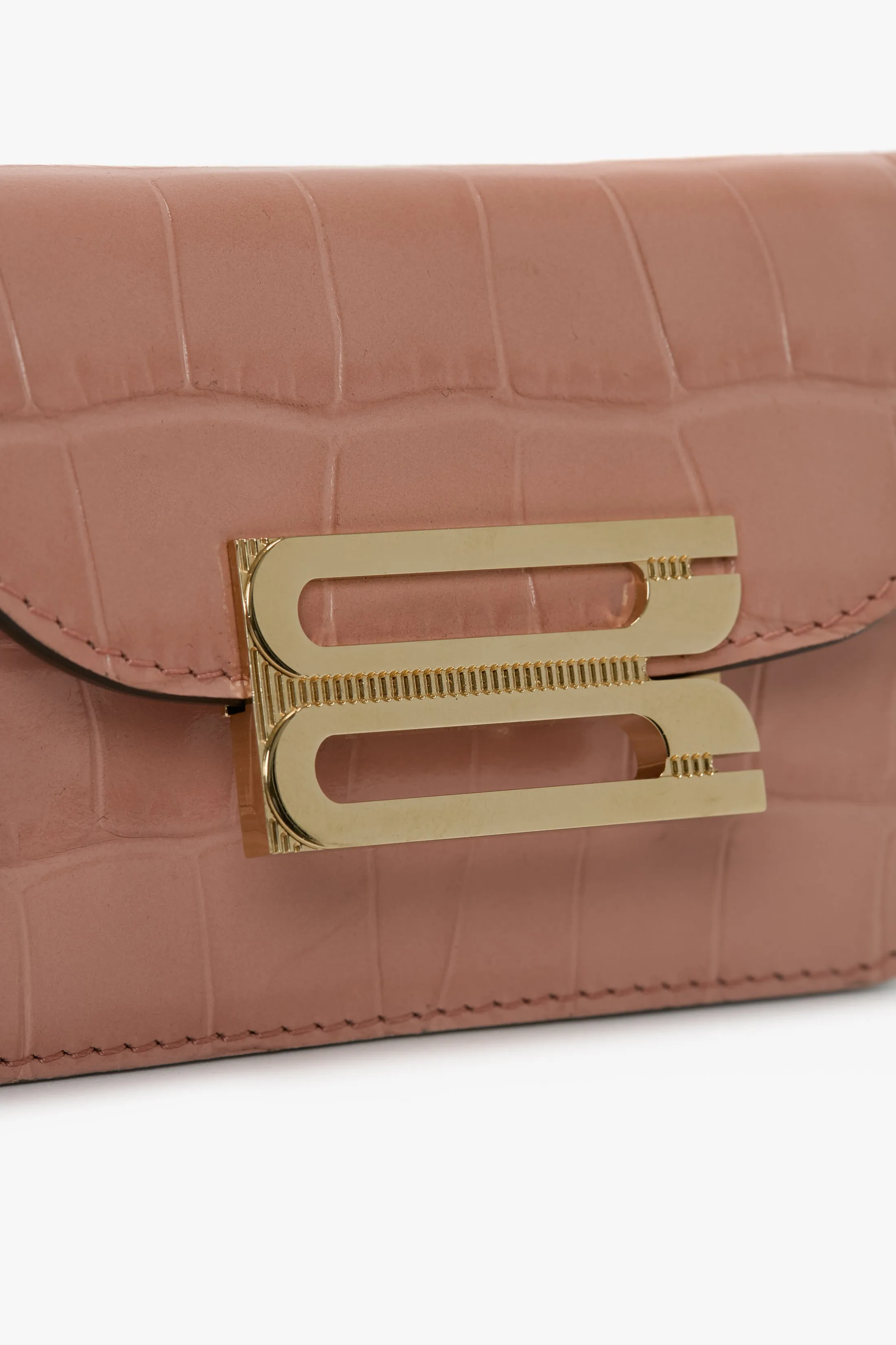 Micro Dorian Bag With Chain Strap In Blush Pink Croc Embossed Leather