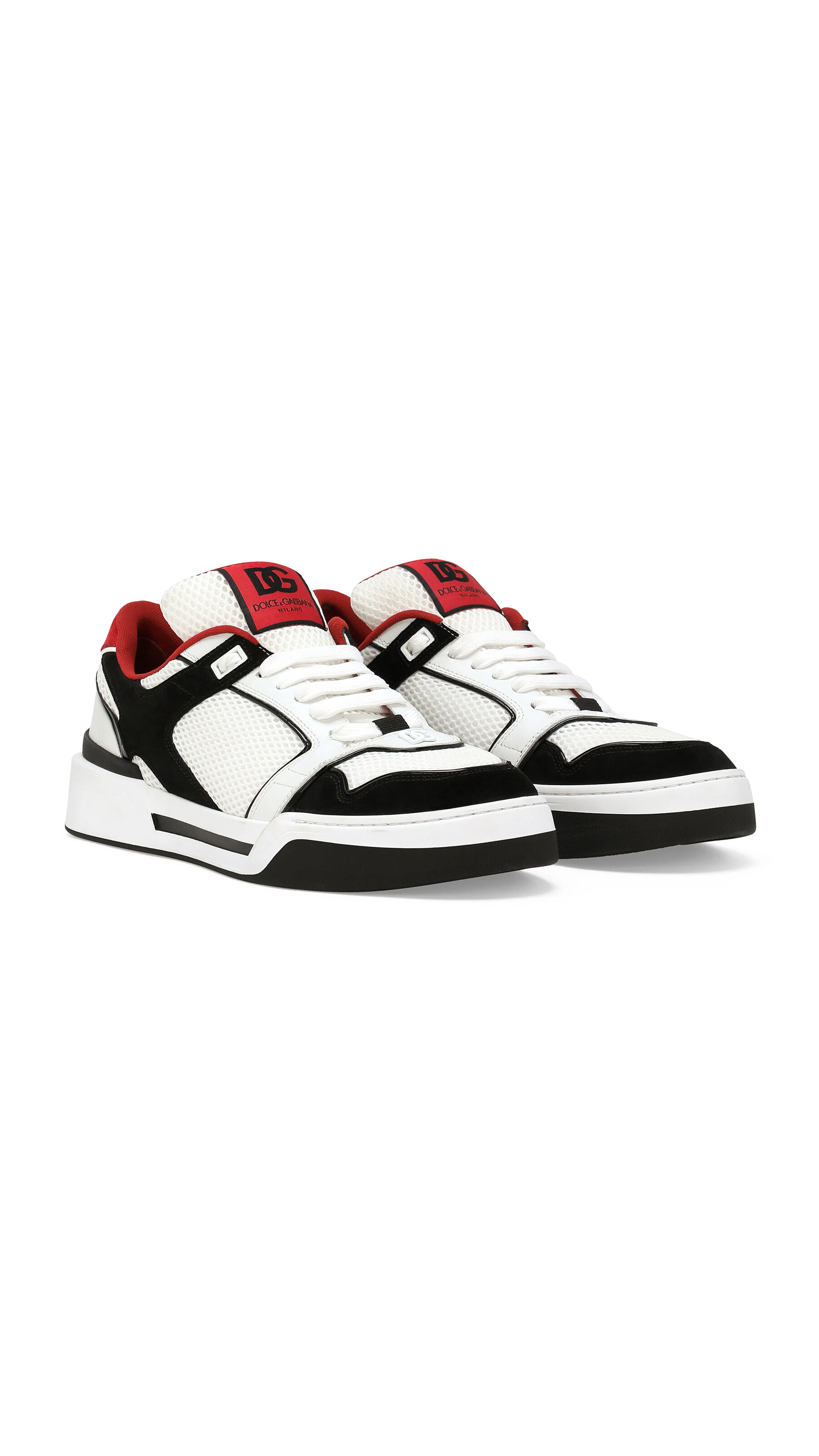 Mixed-Material White Black Red New Roma Sneakers