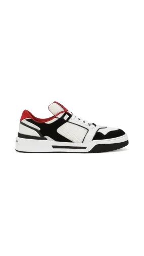 Mixed-Material White Black Red New Roma Sneakers