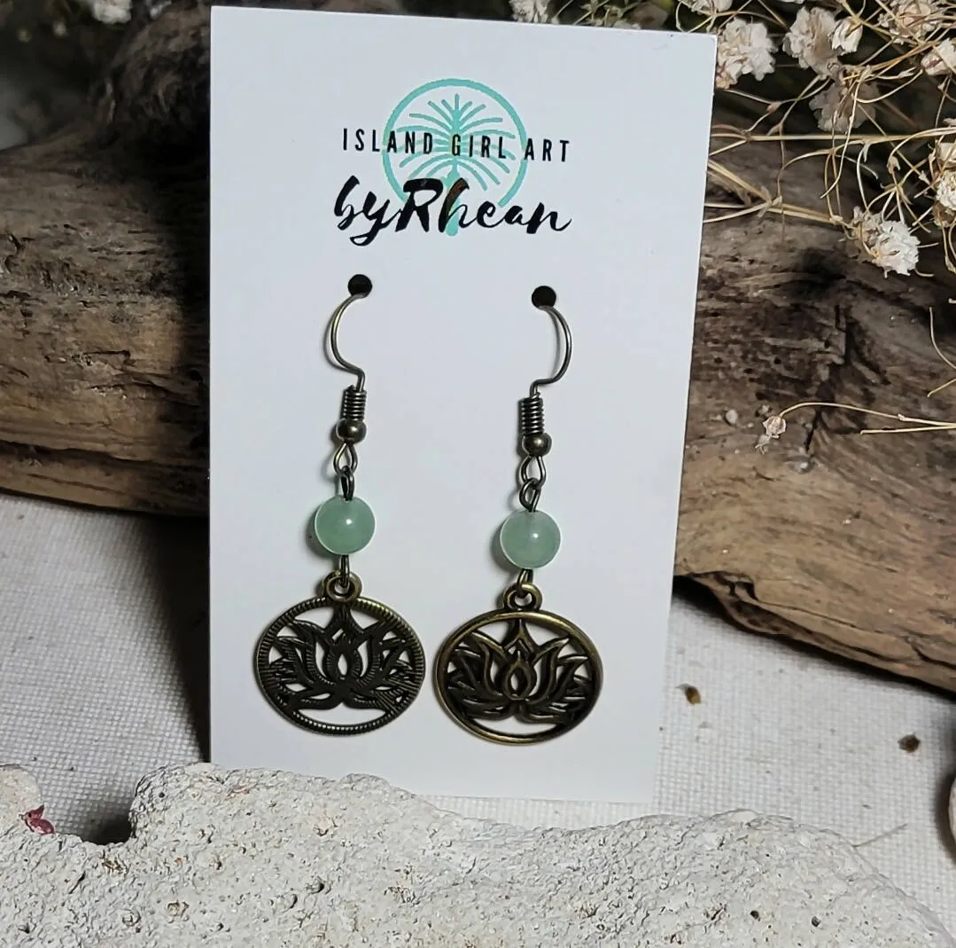 Natural Stone Earrings - Aventurine Lotus by Island Girl Art