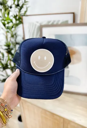 Navy Blue Happy Trucker Hat