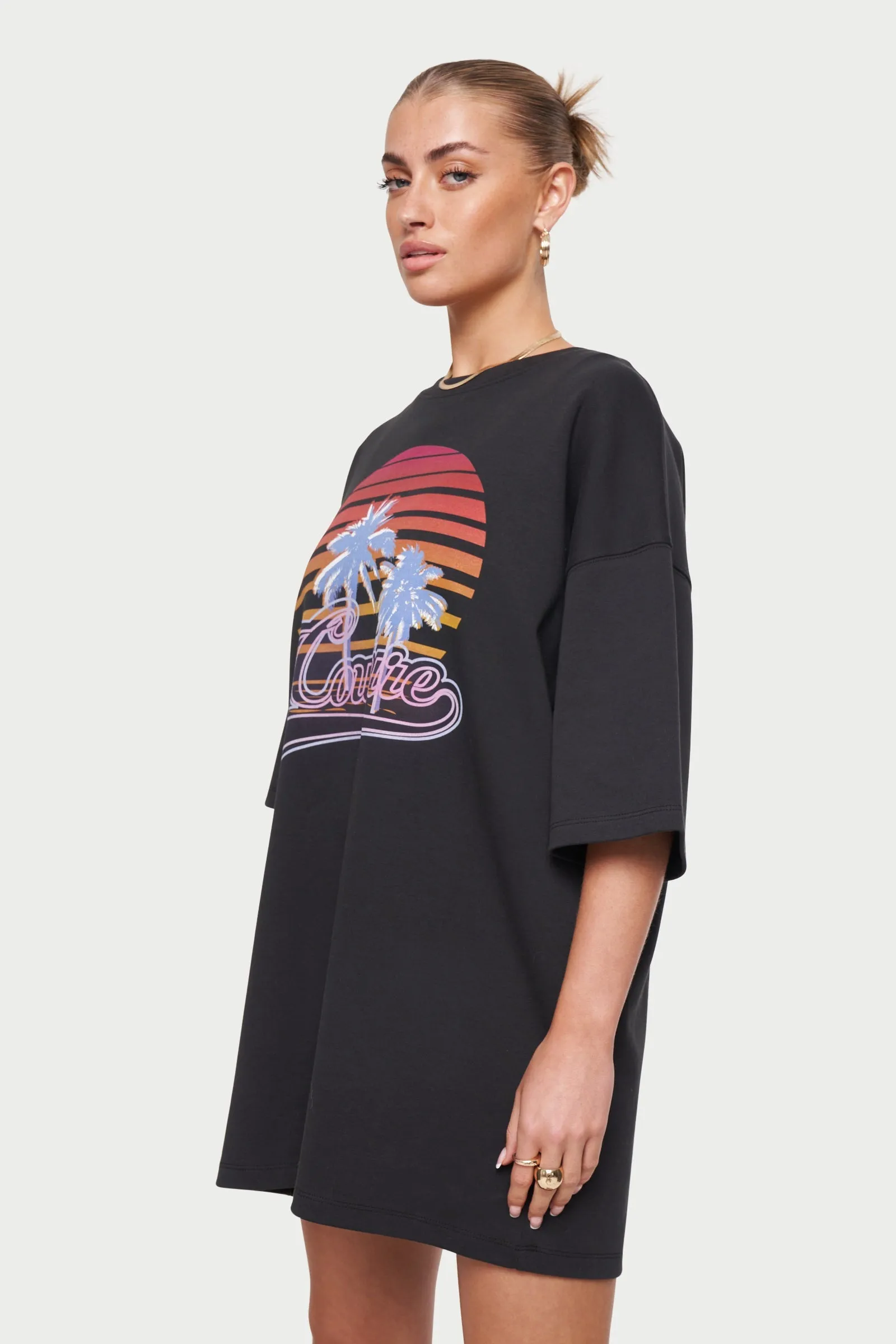 NEON GRAPHIC T-SHIRT DRESS - BLACK *