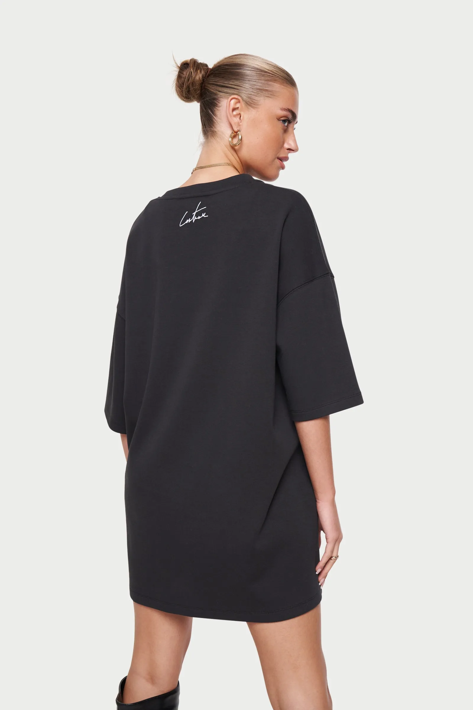 NEON GRAPHIC T-SHIRT DRESS - BLACK *