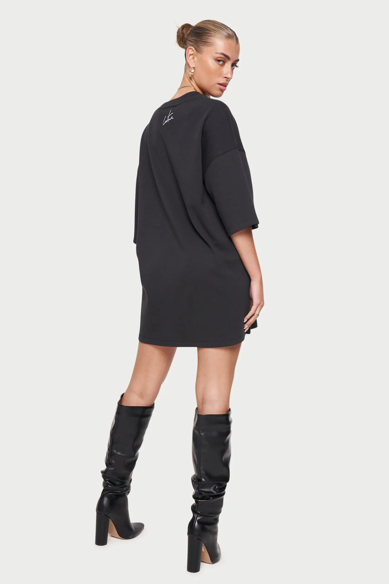 NEON GRAPHIC T-SHIRT DRESS - BLACK *