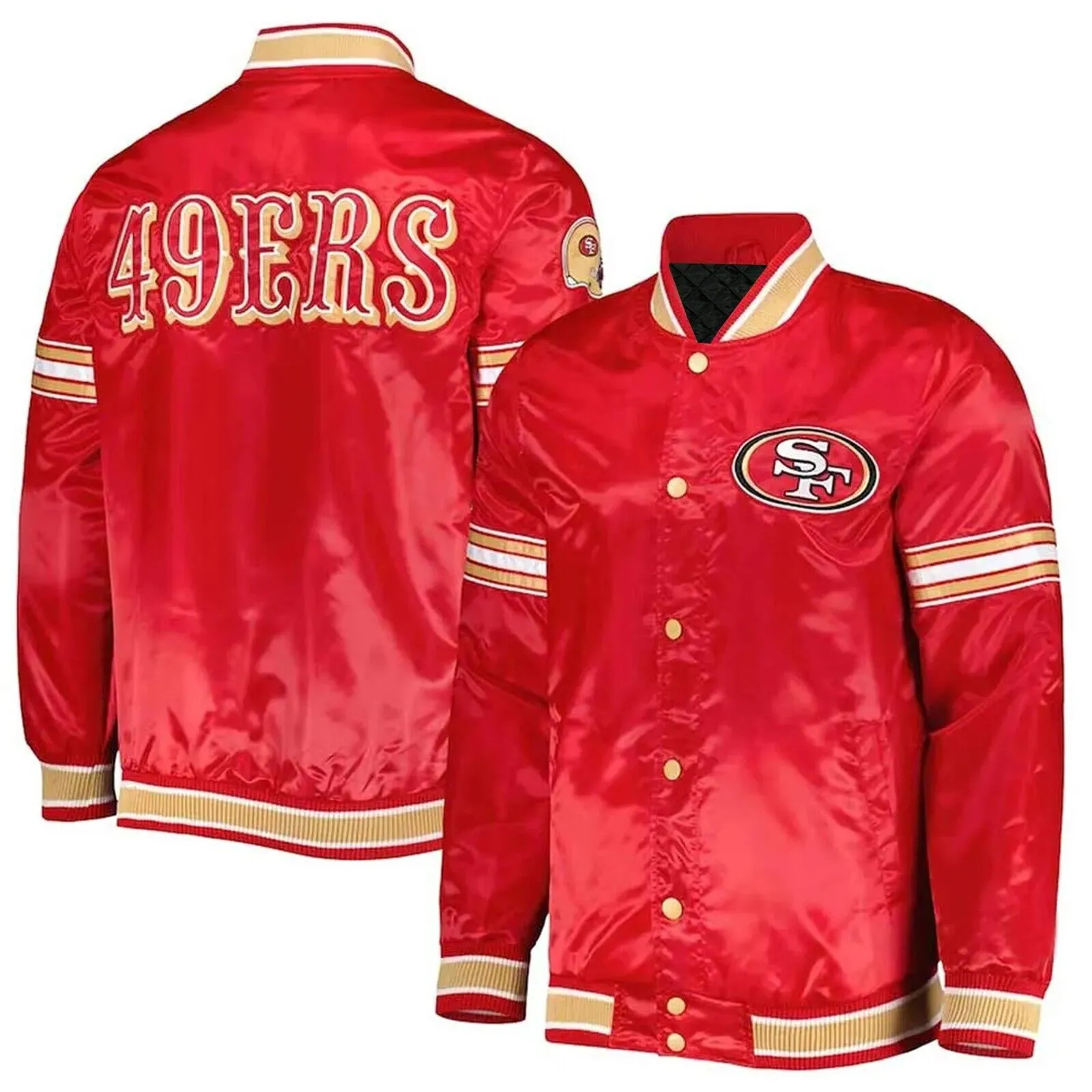 NFL Men's San Francisco 49ers Bomber Style Satin Lettermen Varsity Jacket-02